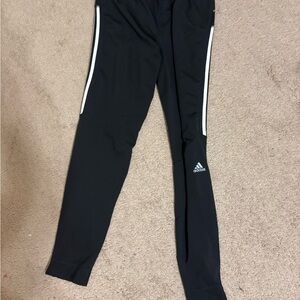 Mens Adidas Black Tight fit pants with White Stripes large